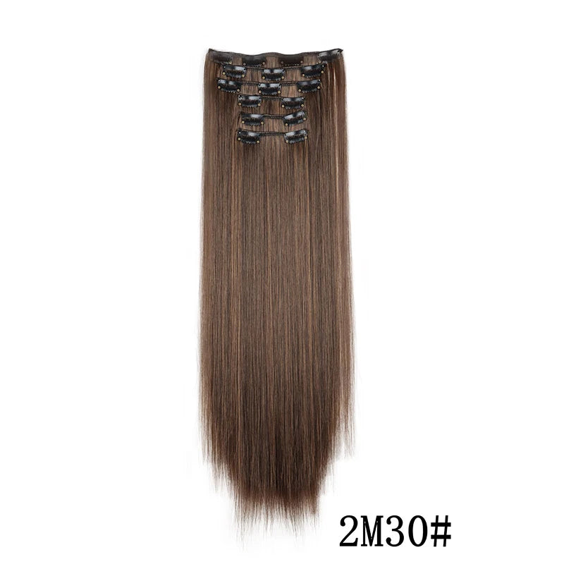Synthetic Clip In Hair Extensions Long Straight Heat Resistant
