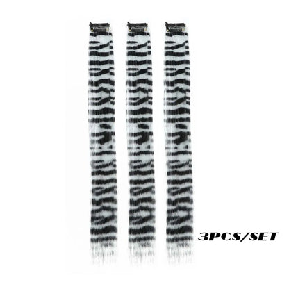 Colorful Stripe Clip In Hair Extensions Long Straight Set