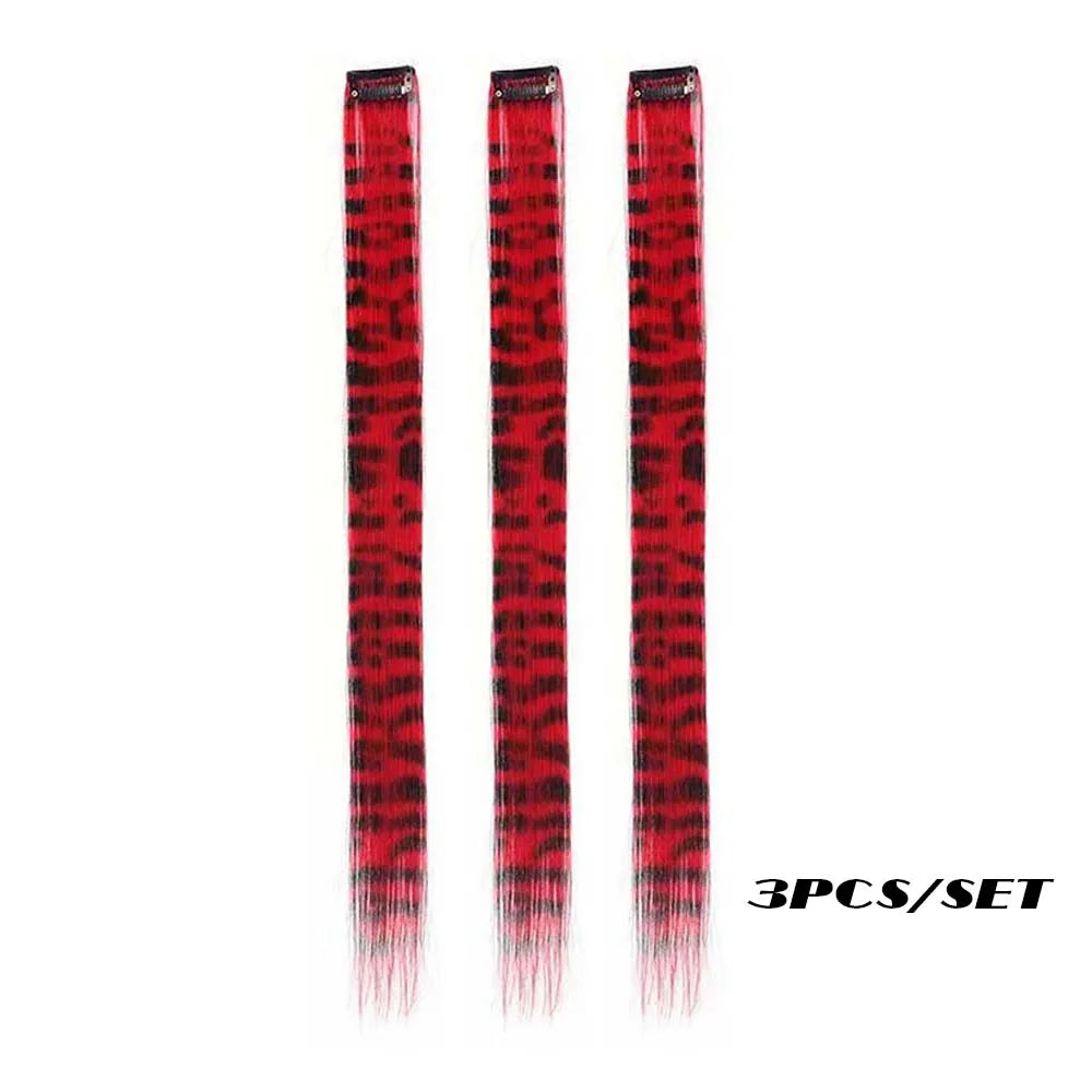 Colorful Stripe Clip In Hair Extensions Long Straight Set