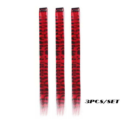 Colorful Stripe Clip In Hair Extensions Long Straight Set