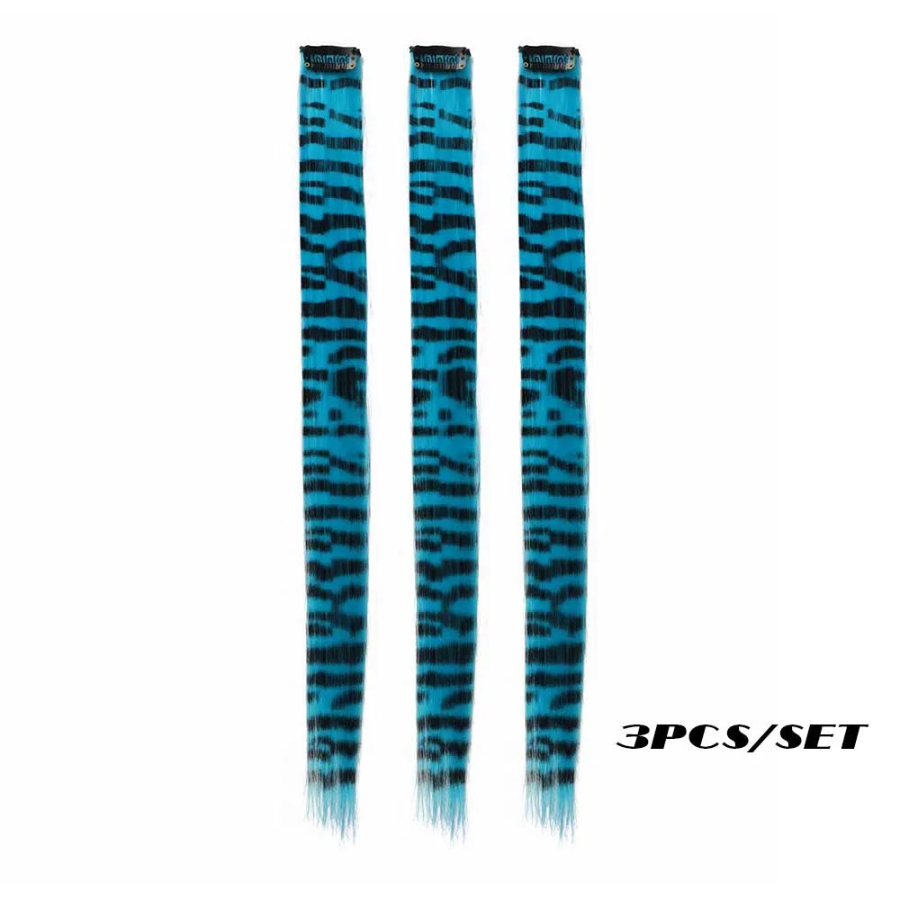 Colorful Stripe Clip In Hair Extensions Long Straight Set