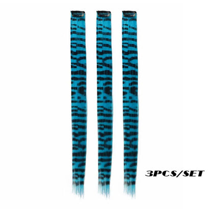 Colorful Stripe Clip In Hair Extensions Long Straight Set