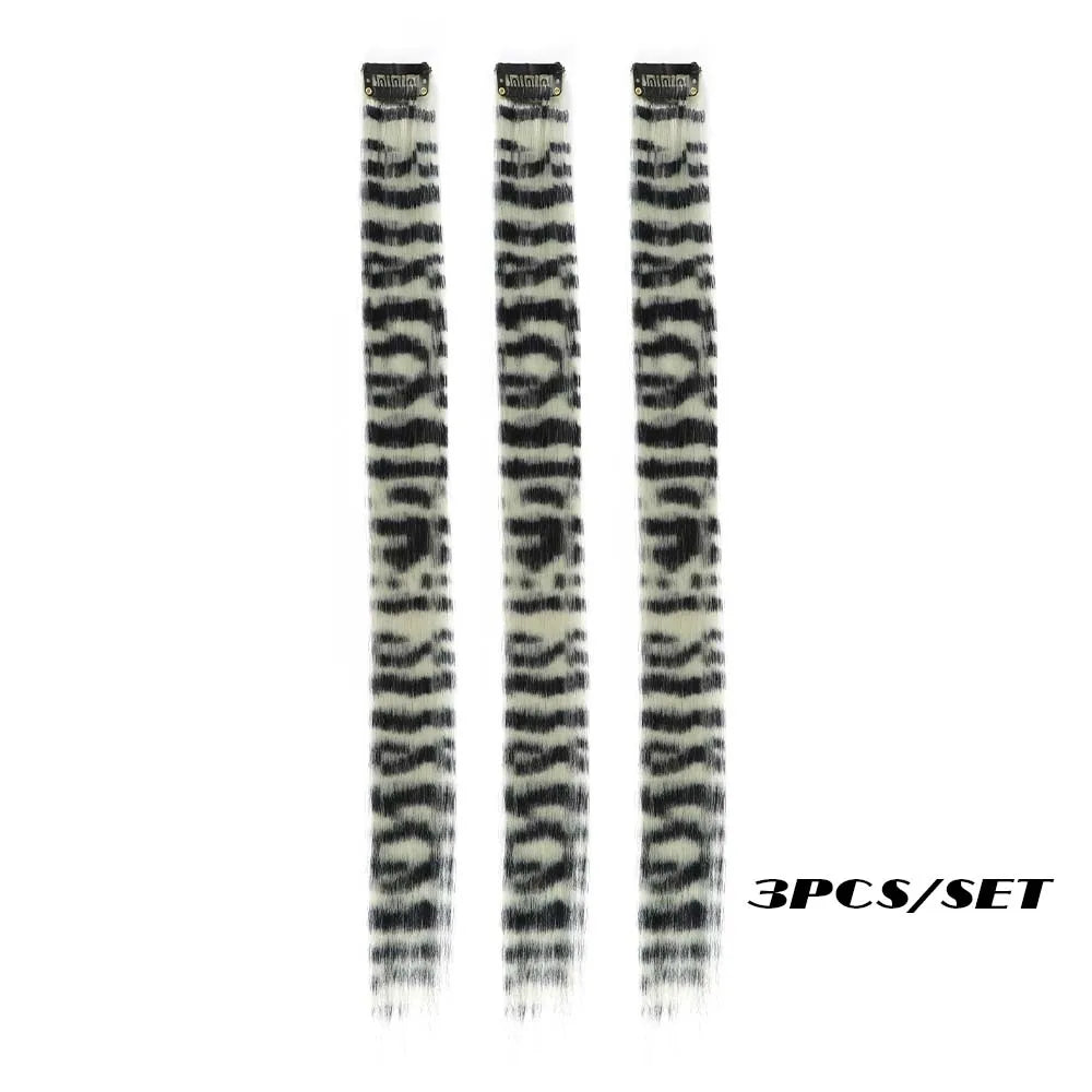 Colorful Stripe Clip In Hair Extensions Long Straight Set