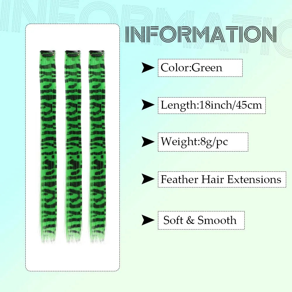 Colorful Stripe Clip In Hair Extensions Long Straight Set