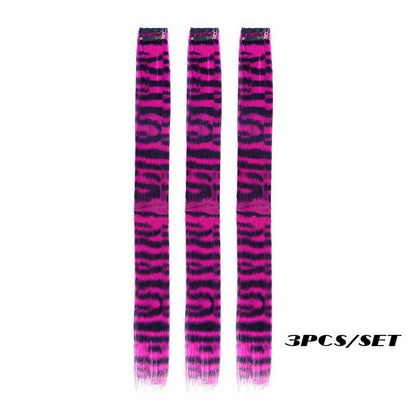 Colorful Stripe Clip In Hair Extensions Long Straight Set