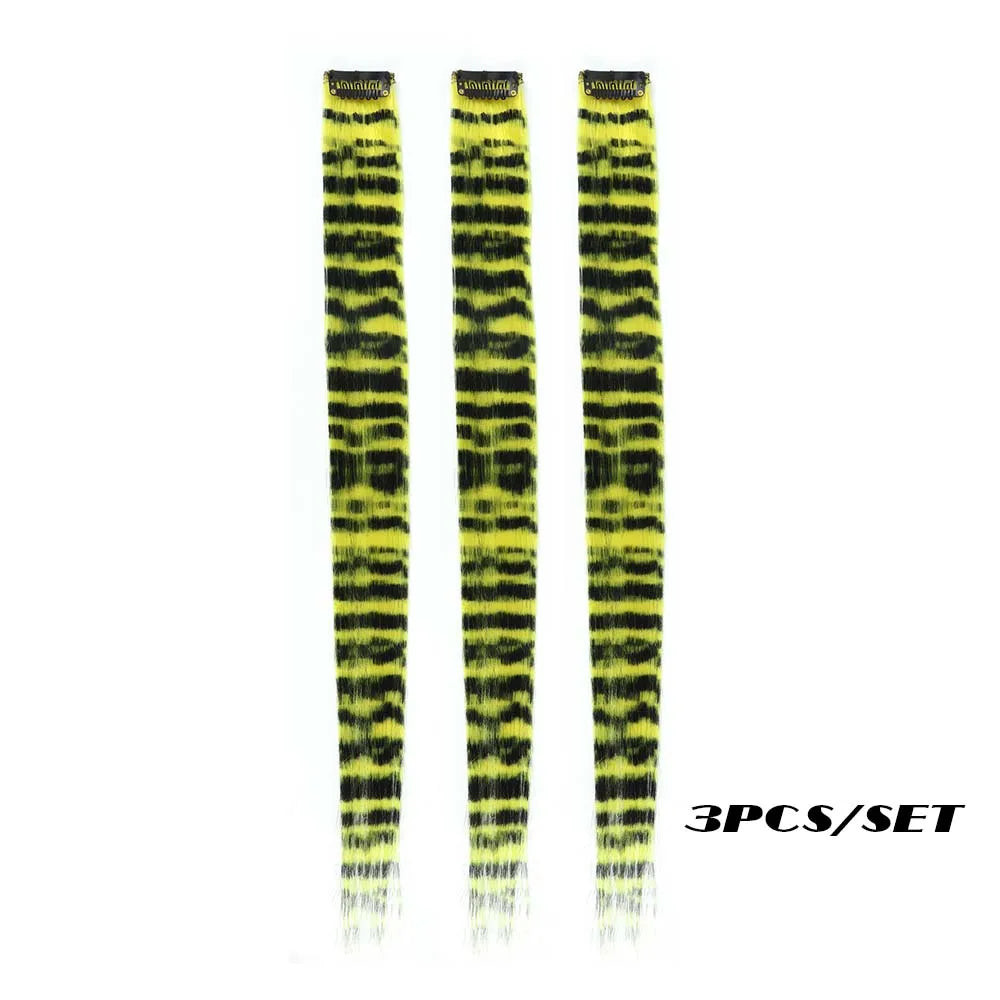 Colorful Stripe Clip In Hair Extensions Long Straight Set