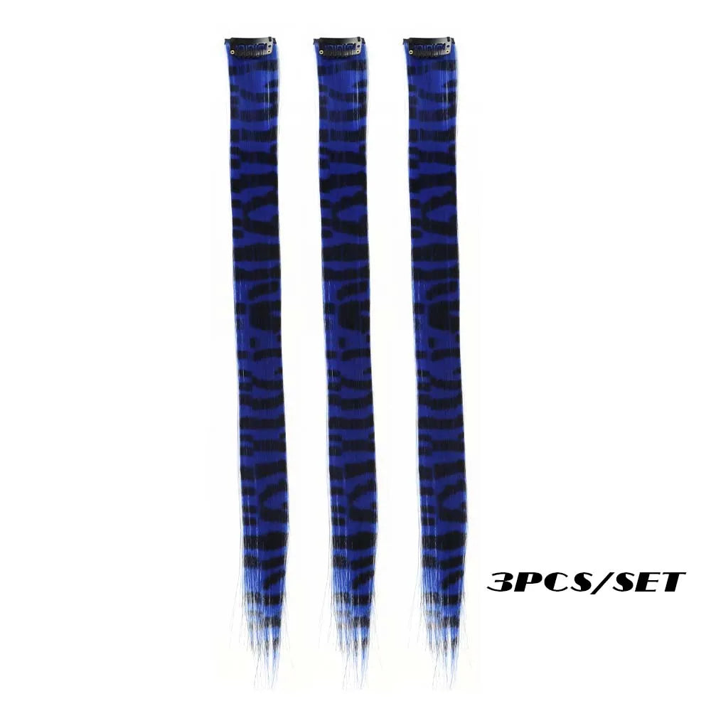 Colorful Stripe Clip In Hair Extensions Long Straight Set