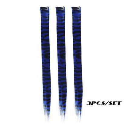 Colorful Stripe Clip In Hair Extensions Long Straight Set