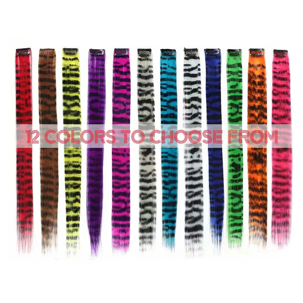 Colorful Stripe Clip In Hair Extensions Long Straight Set