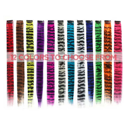 Colorful Stripe Clip In Hair Extensions Long Straight Set