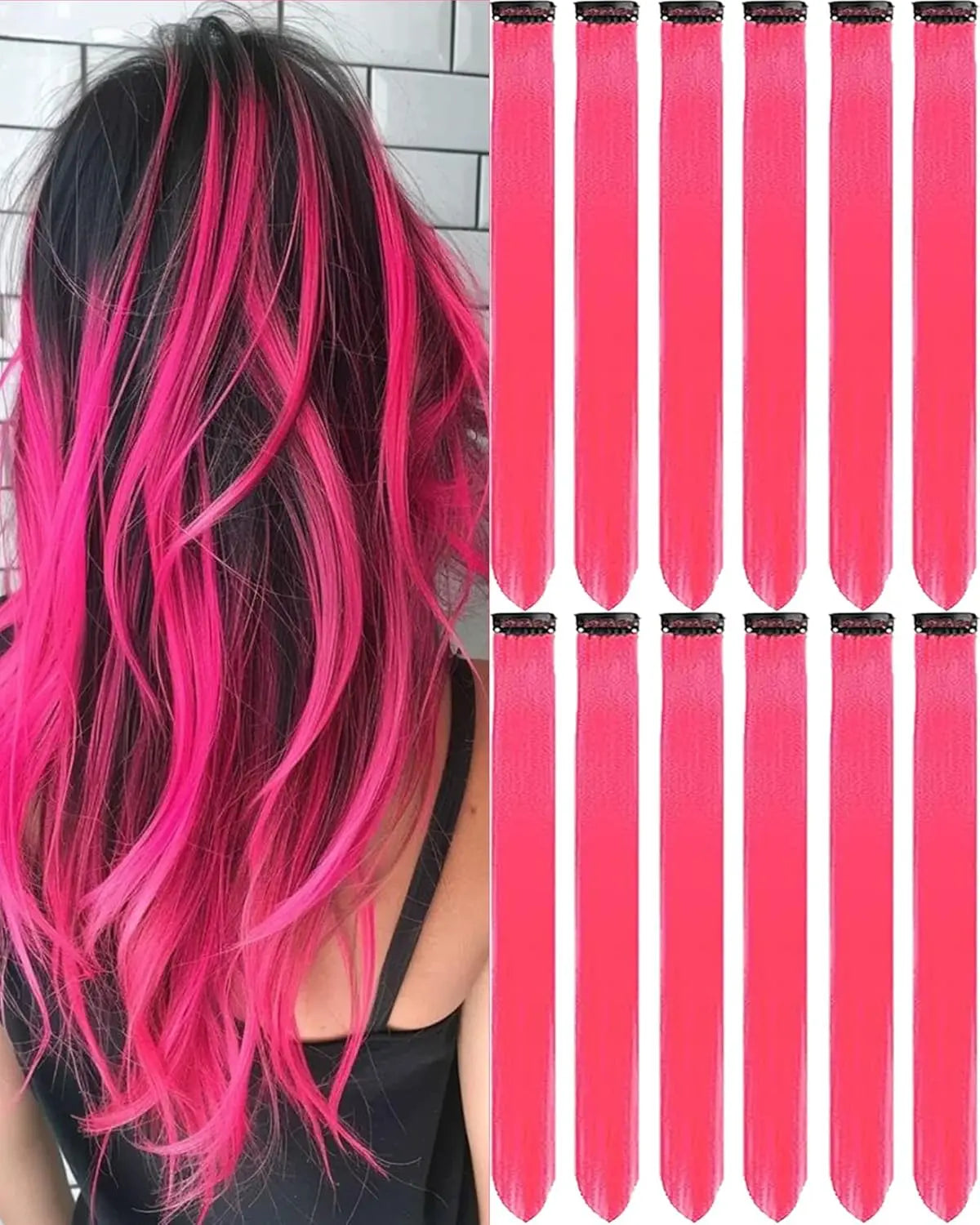 Clip In Synthetic Hair Extensions Colored Party Highlights Set