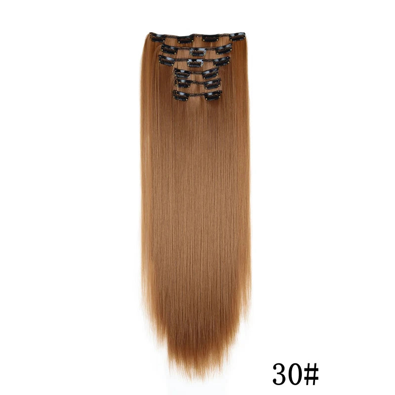 Synthetic Clip In Hair Extensions Long Straight Heat Resistant