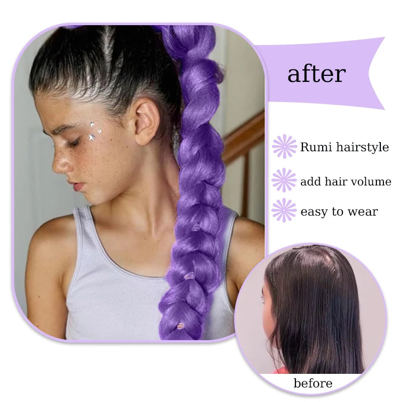 32 Inch Purple Braided Ponytail With Tinsel Hair Extension