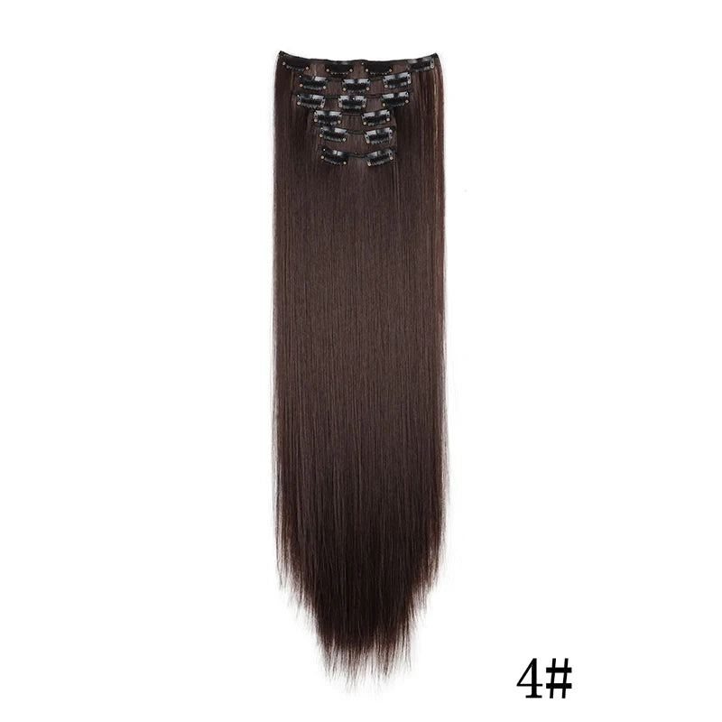 Synthetic Clip In Hair Extensions Long Straight Heat Resistant