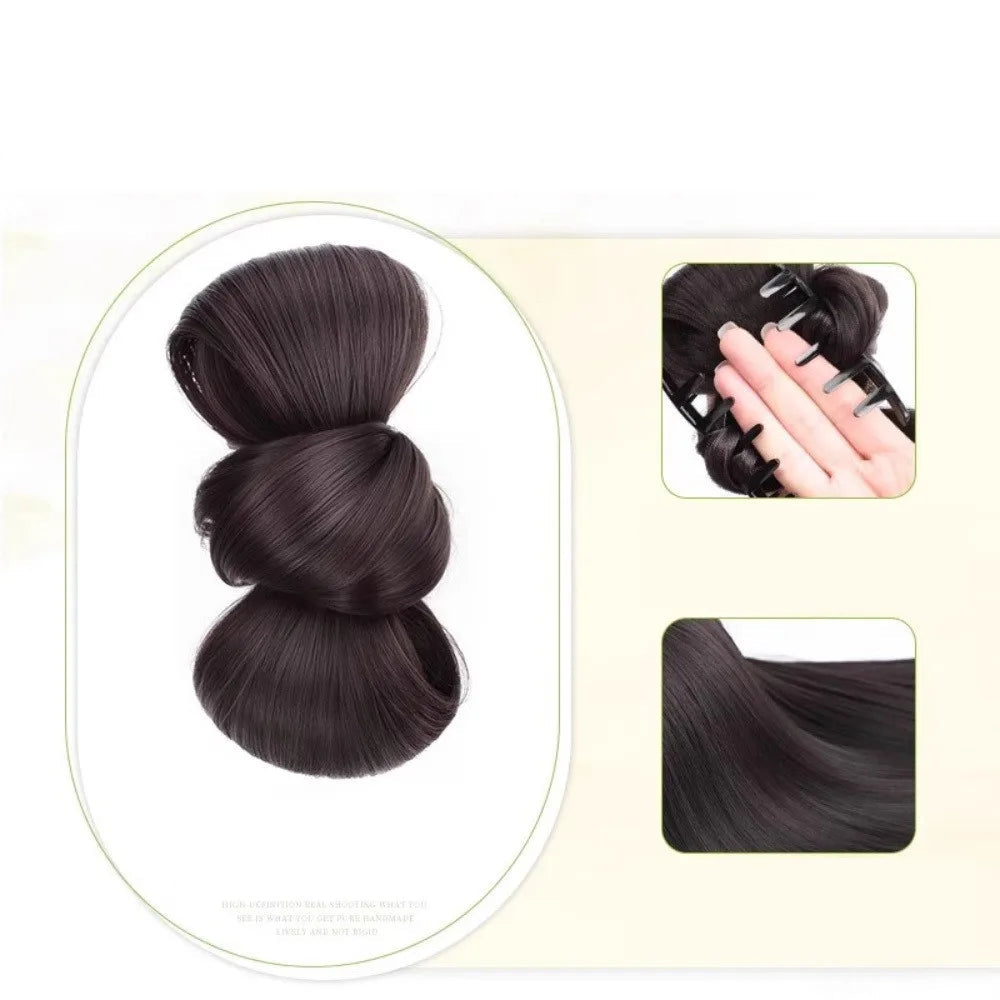 Sweet Bow Bun Synthetic Wig Elegant Flower Bud Hair