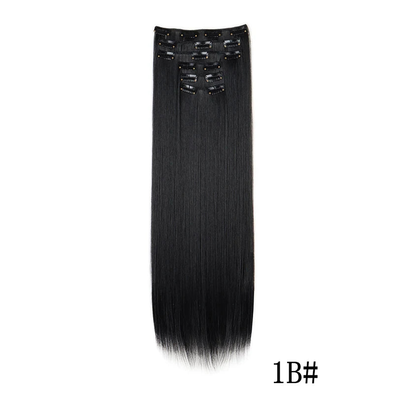 Synthetic Clip In Hair Extensions Long Straight Heat Resistant
