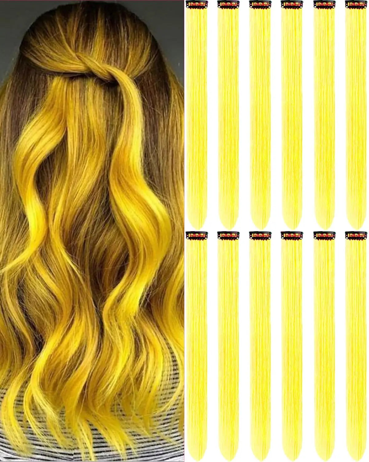 Clip In Synthetic Hair Extensions Colored Party Highlights Set