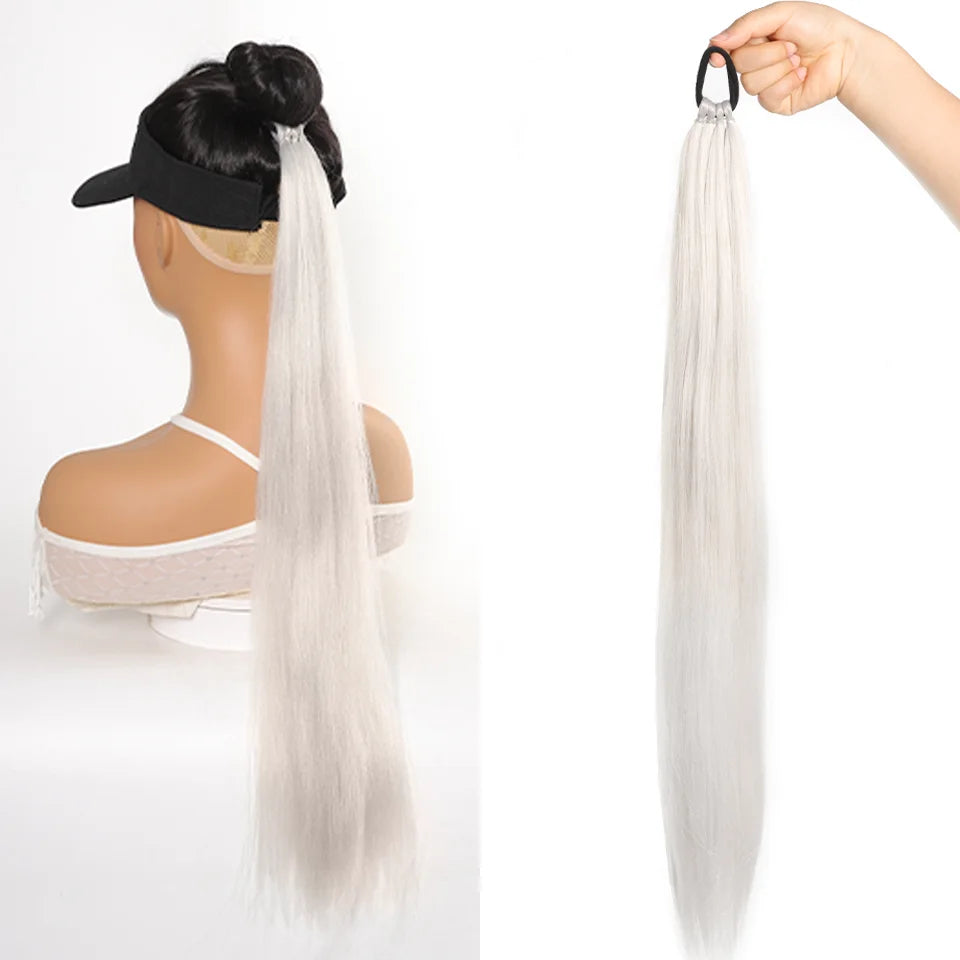 28 Inch Straight Ponytail Extension Synthetic Elastic Hair