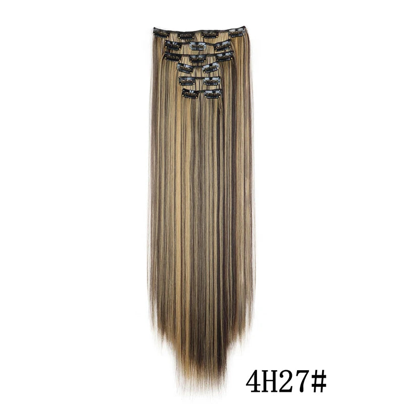 Synthetic Clip In Hair Extensions Long Straight Heat Resistant