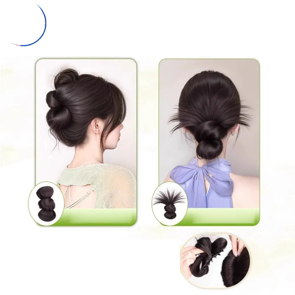 Sweet Bow Bun Synthetic Wig Elegant Flower Bud Hair