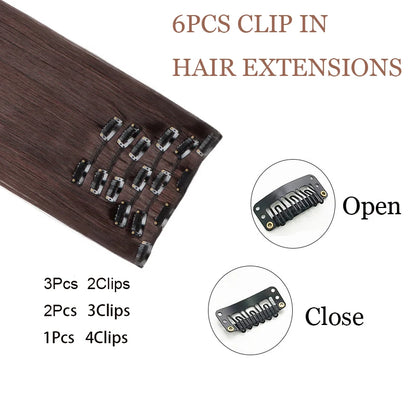 Synthetic Clip In Hair Extensions Long Straight Heat Resistant