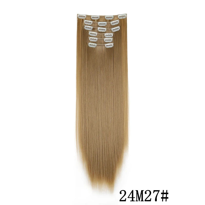 Synthetic Clip In Hair Extensions Long Straight Heat Resistant