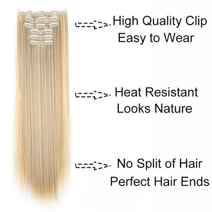 Synthetic Clip In Hair Extensions Long Straight Heat Resistant