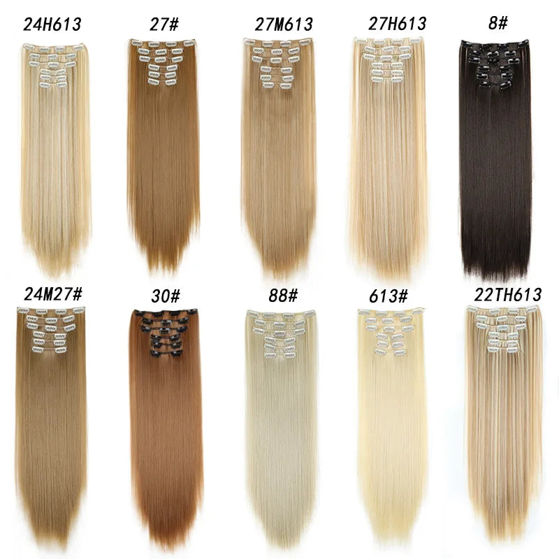 Synthetic Clip In Hair Extensions Long Straight Heat Resistant