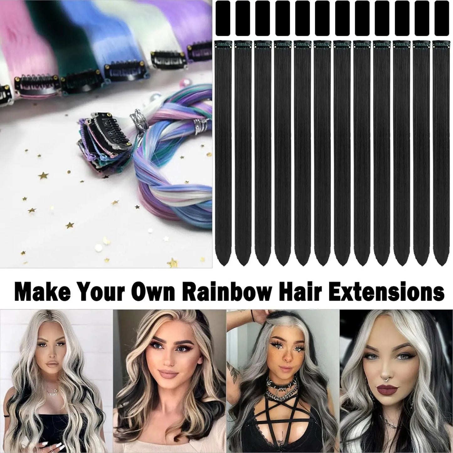 Clip In Synthetic Hair Extensions Colored Party Highlights Set