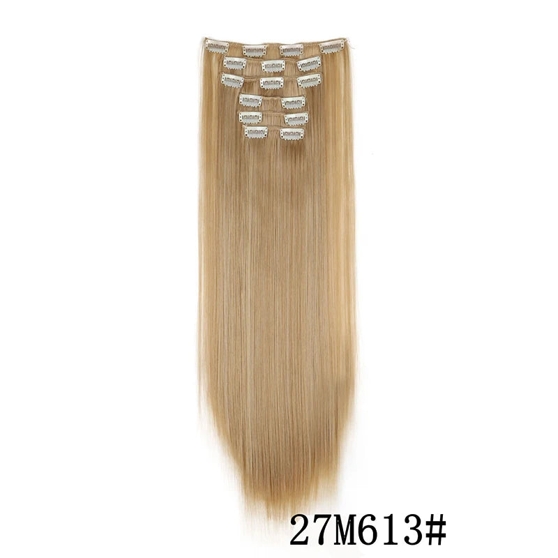 Synthetic Clip In Hair Extensions Long Straight Heat Resistant