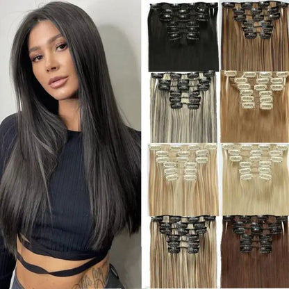 Synthetic Clip In Hair Extensions Long Straight Heat Resistant