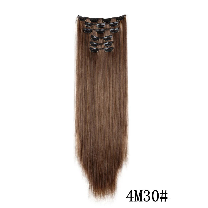 Synthetic Clip In Hair Extensions Long Straight Heat Resistant