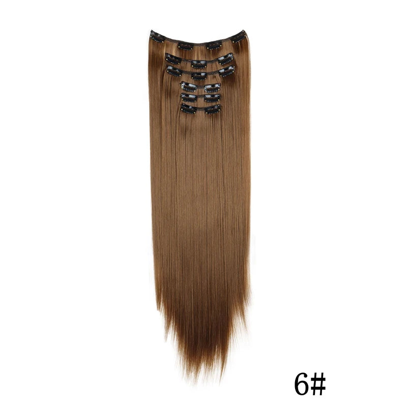 Synthetic Clip In Hair Extensions Long Straight Heat Resistant