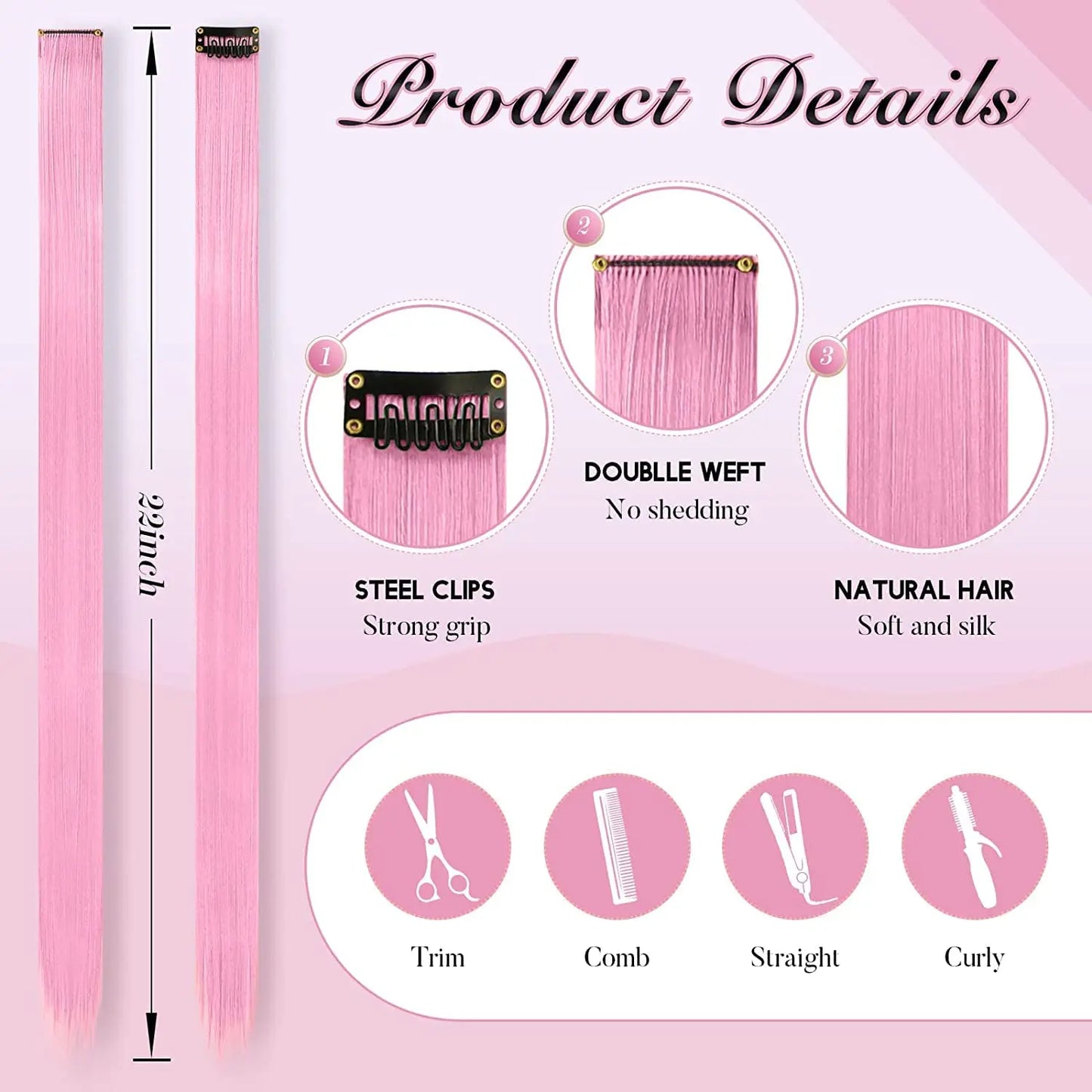 22 Inch Pink Clip In Hair Extensions