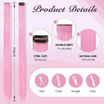 22 Inch Pink Clip In Hair Extensions