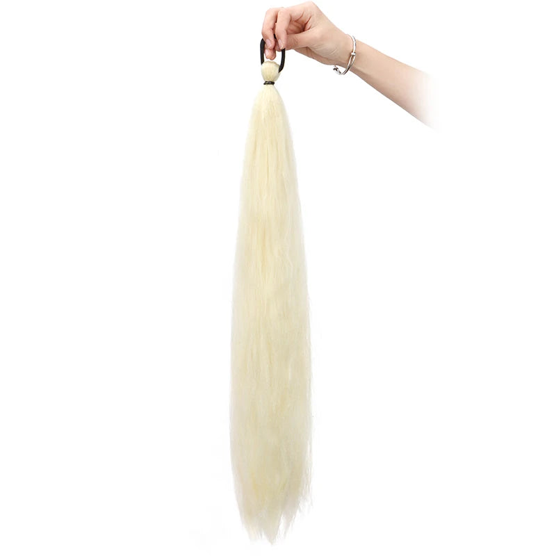 26 Inch Yaki Straight Ponytail Extension Ombre Elastic Tie