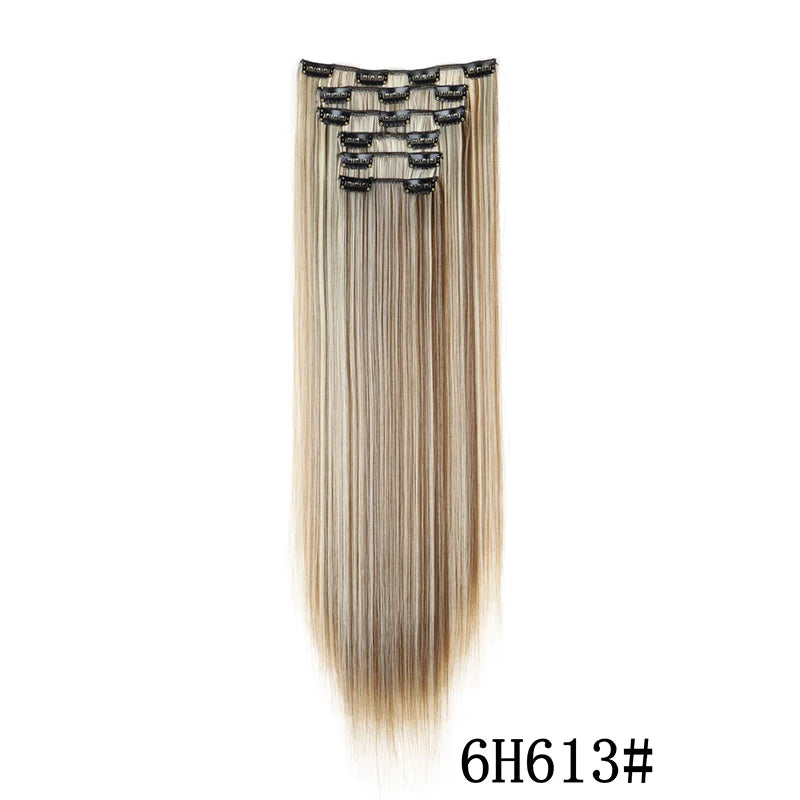 Synthetic Clip In Hair Extensions Long Straight Heat Resistant