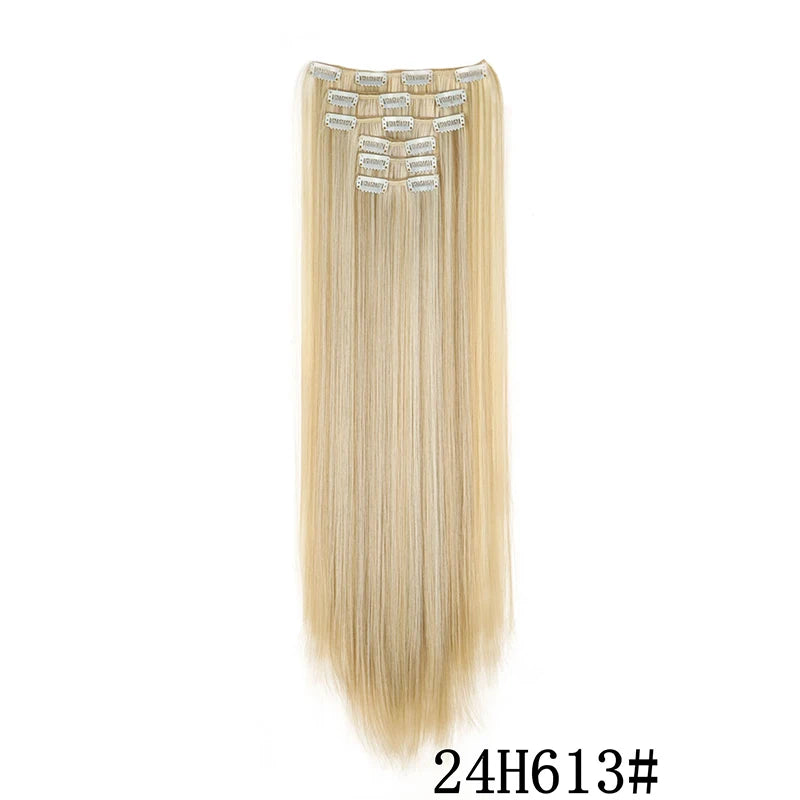 Synthetic Clip In Hair Extensions Long Straight Heat Resistant