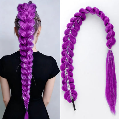 32 Inch Purple Braided Ponytail With Tinsel Hair Extension