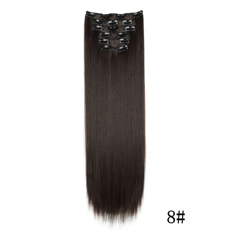 Synthetic Clip In Hair Extensions Long Straight Heat Resistant