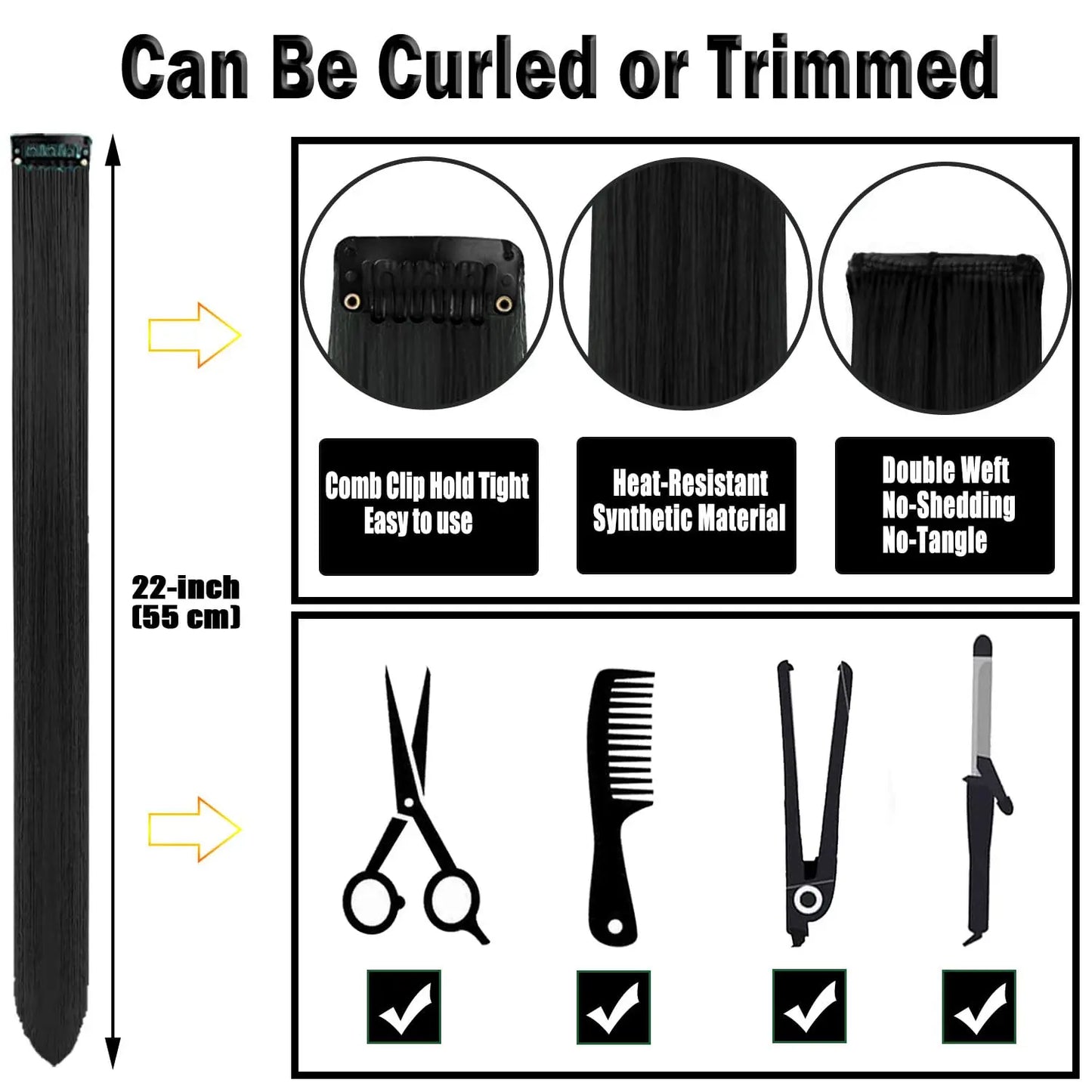 Clip In Synthetic Hair Extensions Colored Party Highlights Set