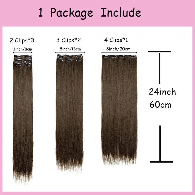 Synthetic Clip In Hair Extensions Long Straight Heat Resistant