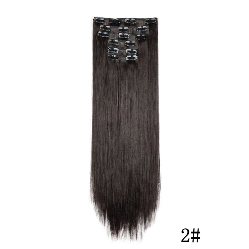 Synthetic Clip In Hair Extensions Long Straight Heat Resistant