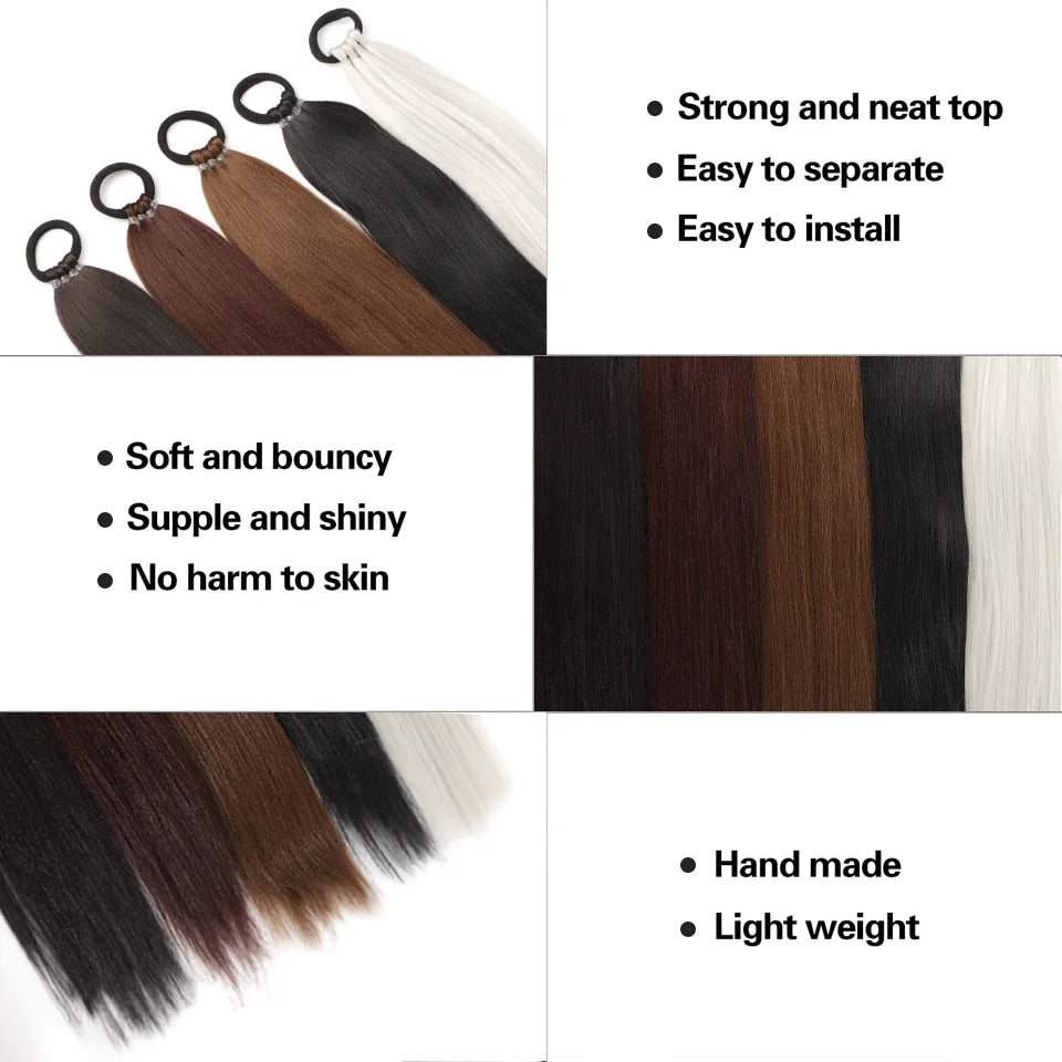 28 Inch Straight Ponytail Extension Synthetic Elastic Hair