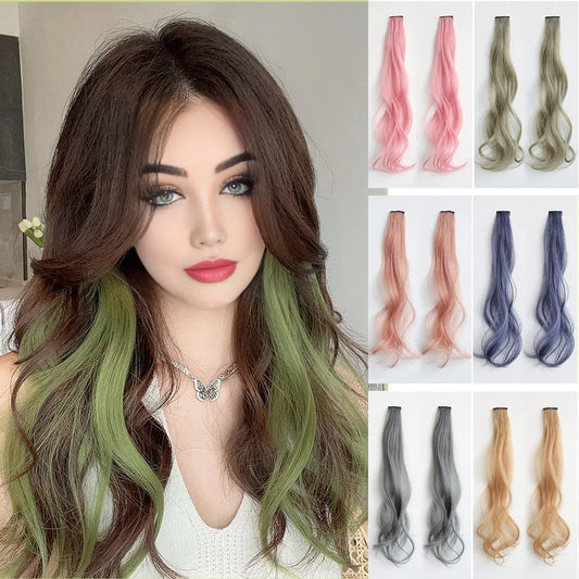 Colored Curly Clip In Hair Extensions Synthetic Party Set