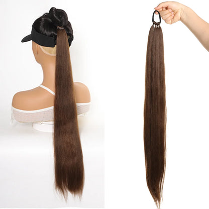 28 Inch Straight Ponytail Extension Synthetic Elastic Hair