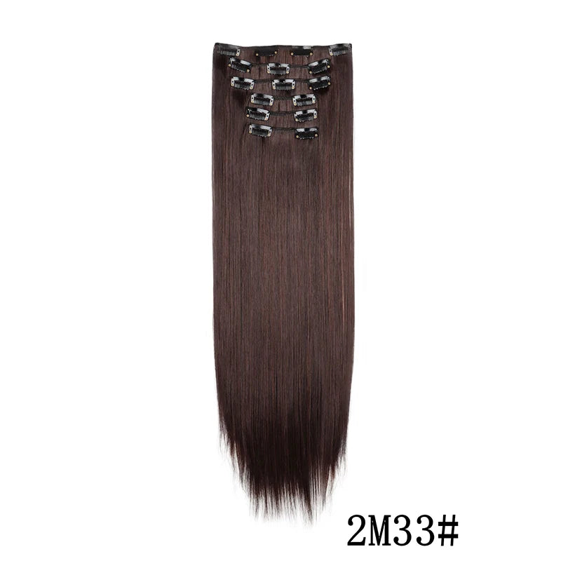 Synthetic Clip In Hair Extensions Long Straight Heat Resistant