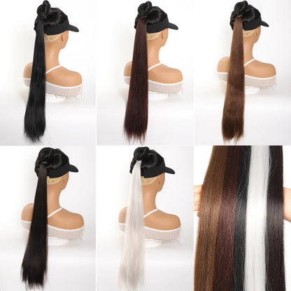 28 Inch Straight Ponytail Extension Synthetic Elastic Hair