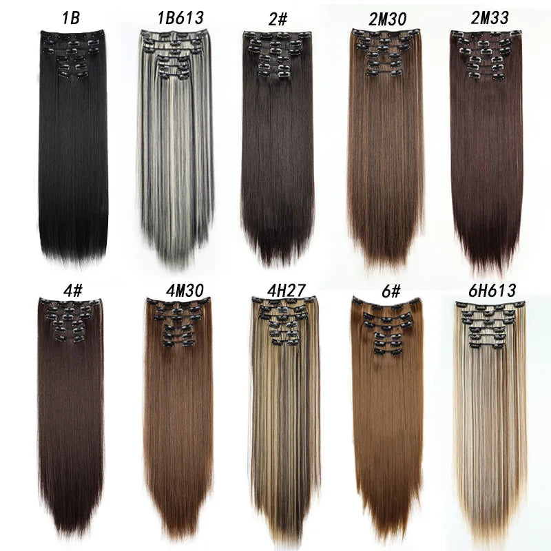 Synthetic Clip In Hair Extensions Long Straight Heat Resistant