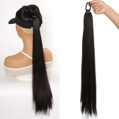 28 Inch Straight Ponytail Extension Synthetic Elastic Hair
